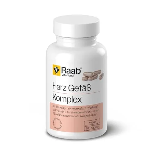 Raab Vitalfood® Herz Gefäß Komplex Kapseln (100 Stück) - Kombination aus Kalium, L-Arginin, schwarzer Knoblauch-Pulver, OPC aus Traubenkernextrakt sowie Thiamin und Vitamin C