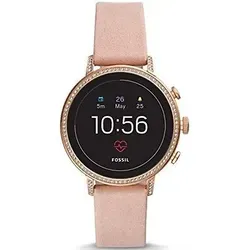 Fossil Venture HR 40 mm roségold mit Strasssteinen am Lederarmband rosa [Wi-Fi, 4. Generation]