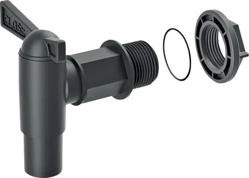 Prosperplast Wassertank Hahn Cantap 2, 150x40x160 mm, Schwarz - Praktischer Wasserhahn für Wassertanks, ideal zum Ablassen von Regenwasser. Das Set enthält alles für eine einfache Installation und ist kompatibel mit allen Prosperplast-Wassertanks.