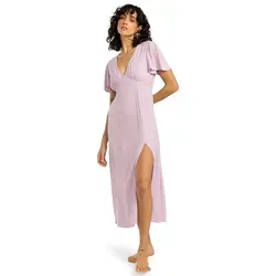 BILLABONG Jet Set Damen Sommerkleid, Gr. M, Amethyst Smoke - Stylisches Midikleid aus 100% Viskose mit figurbetontem Schnitt und tiefem V-Ausschnitt. Perfekt für den Sommer und vielseitig kombinierbar.
