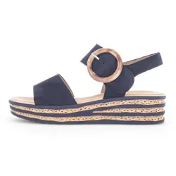 Gabor Keilsandalette mit Zierschnalle in Dunkelblau, Größe 43 - Modische Keilsandalette für den Sommer in Größe 43. Bequem mit Klettverschluss, Nubukleder und 4,5 cm Absatzhöhe. Ideal für stilvolle Auftritte und langen Tragekomfort.