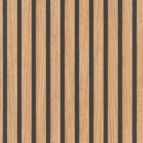 Tapete 278408 - Braune Papiertapete mit Holz-Optik - Moderne Tapete im skandinavischen Akustikpaneel Look, waschbeständig und leicht anzubringen - ideal für Wohnzimmer, Schlafzimmer oder Küche.