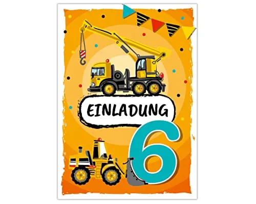 Einladungskarten zum 6. Kindergeburtstag sechste Geburtstag Jungen Baustelle Geburtstagseinladungen 12