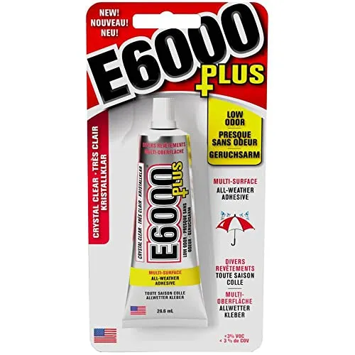 E6000 Plus Mehrzweckkleber, Kristallklarer Kleber, Wasserfest und Lackierbar, Starker Flexibler Bastelkleber für Holz, Glas, Stoff, Keramik, Metall und mehr, 26,6 ml