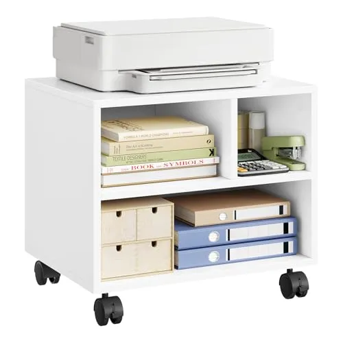Woltu Aktenschrank mit Rollen – Druckertisch in Weiß - Aktenschrank mit 1 St., modernem Design und praktischen Rollen für einfache Mobilität. Ideal für Home Office oder Arbeitszimmer.