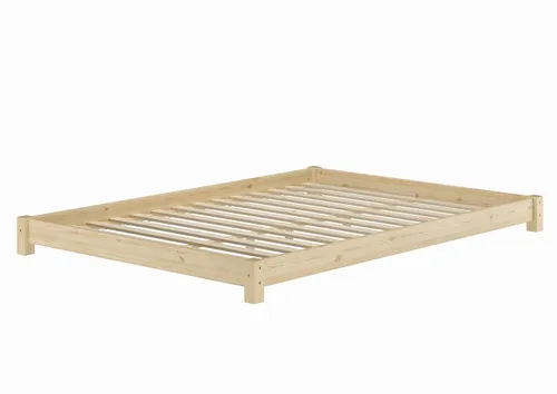 Niedriges Doppelbett Bodenbett Echtholzbett 140x200 Kiefer unbehandelt - Minimalistisches Doppelbett 140x200 cm aus unbehandeltem Kiefernholz, ideal für Räume mit niedrigen Decken. Zeitloses Design, robust und ein echtes Unikat durch natürliche Maserung.