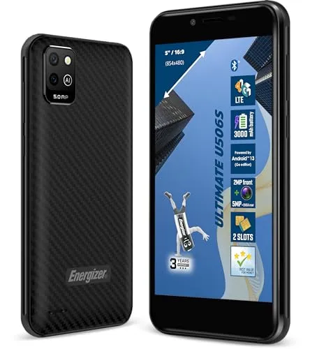 Energizer - Smartphone U506S – Nicht teuer – entsperrt 2 GB RAM / 32 GB ROM – Display 5 Zoll – 3000 mAh Akku – Kamera 5 MP + QVGA hinten/2 MP vorne – Android 13 GB – Schwarz