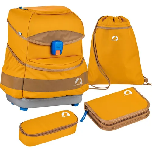 Finkid Buddy Classic Rucksack - golden yellow/cinnamon (609416) - Kinderrucksack mit ergonomischem Tragesystem, 100% wasserdicht und ideal für Schulanfänger. Bietet optimalen Tragekomfort und Sicherheit durch reflektierende Elemente.