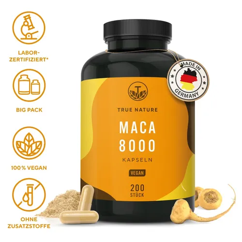 Maca Gold - 200 Kapseln Hochdosiert - Premium Gelber Maca Extrakt - TRUE NATURE®