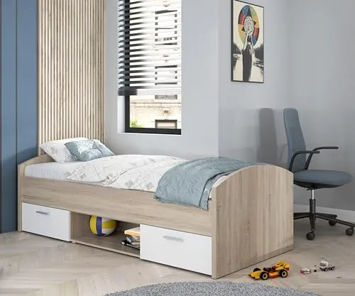 Jugendbett 90x200 cm - Polsterbett mit Stauraum - Kategorie: Betten, besonders praktisch mit integrierten Staumöglichkeiten, ideal für kleine Räume und Unisex Erwachsene.
