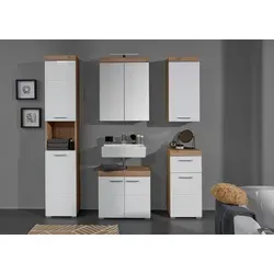 Badmöbel-Set "Avena", (Set, 5 St.), Badezimmermöbel in verschiedenen Farben - Maße (B/T/H) 163/34/190 cm, asteichefarben/weiß Hochglanz