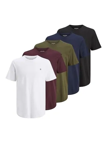 JACK & JONES Herren Rundhals T-Shirt JPRBLABRODY - 5er Pack in XL - T-Shirts für Herren im Regular Fit, aus 100% Baumwolle, ideal für lässige Alltagslooks mit gerundetem Saum und vielseitigen Farben.