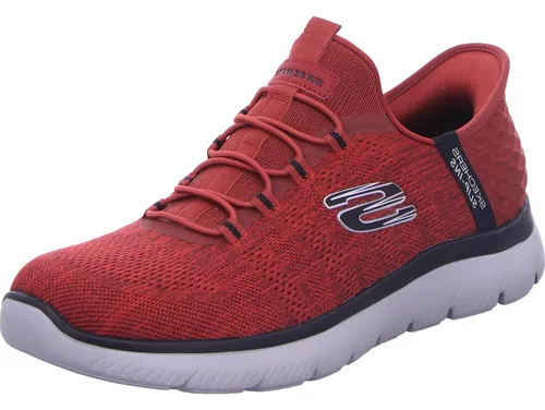 SKECHERS Slip-On Sneaker "SUMMITS-KEY PACE" für Herren, Gr. 48,5, rot-schwarz - Sportlicher Slip-On Sneaker aus veganem Textil mit Skechers Air-Cooled Memory Foam für optimalen Komfort. Ideal für Freizeit und Alltag.