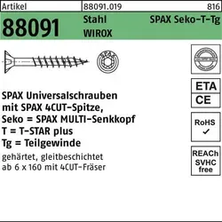 SPAX Universalschraube WIROX - Teilgewinde, Senkkopf, T-STAR plus, 4CUT Kopfform: Senkkopf|Gewindeform: Teilgewinde|Oberfläche: WIROX|Inhalt / Paket: 100 Stück|Schraubenlänge in mm: 70 mm