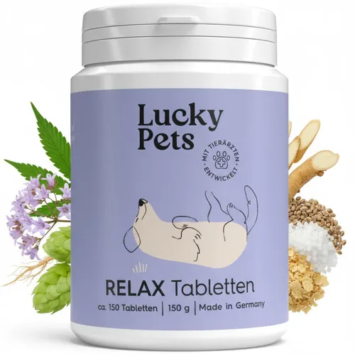 Lucky Pets Beruhigungstabletten für Hunde – 150 Stück zur Unterstützung bei Stress und Angst - Natürliche Beruhigungstabletten für Hunde mit L-Tryptophan, Baldrian und Hanfsaat. Wirkt stresslindernd und unterstützt die innere Ruhe – ideal für stressige Situationen. Made in Germany, ohne künstliche Zusatzstoffe.