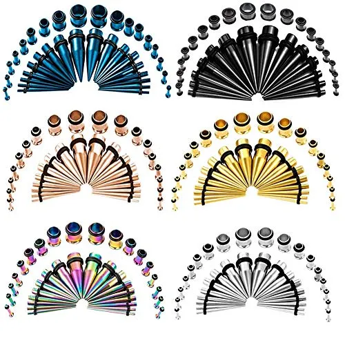 TBOSEN 36 STK Blue Ear Tapers Stretching Kit Edelstahl Gauges Ohr Plugs Tools Set Eyelet 14g-10mm