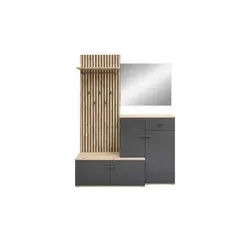 Garderobenkombination 4-teilig Anthrazit matt Artisan Eiche Dekor - Kompaktgarderobe in modernem Design, ideal für kleine Räume, mit einer Breite von 148 cm und stilvollem Artisan Eiche Dekor.
