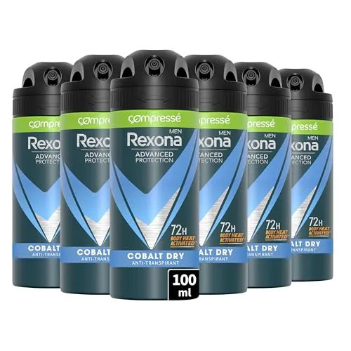 REXONA MEN – Deodorant für Herren Cobalt Dry – Kompressionsspray, Antitranspirant, frischer und langanhaltender Duft, 72 Stunden Schutz (6 x 100 ml)