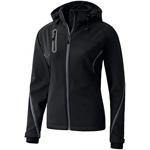 Erima Function Softshelljacke Damen - Anthrazit/Schwarz - Größe 34 - Funktionsjacke für Damen, wasserdicht und winddicht mit atmungsaktiver ERIMA-TEX® Membran. Ideal für Sport und Freizeit, ausgestattet mit abnehmbarer Kapuze und Fleece-Innenfutter für hohen Tragekomfort.