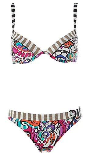 Olympia Damen Push Up Bügel Bikini mit Ziergürtel Cup C (36 (70), Bunt)