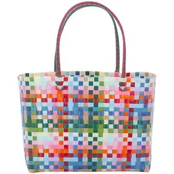 Overbeck and Friends Shopper "Tess" - Bunt und Praktisch - Handtasche aus geflochtenem Kunststoff mit stabilem Boden und Knebelverschluss, ideal für den täglichen Gebrauch.