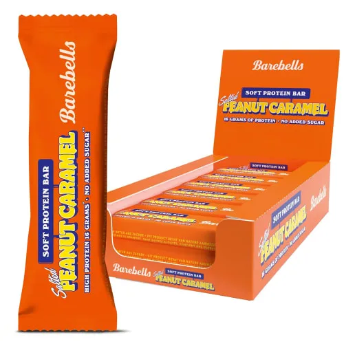 Barebells Soft Protein Riegel – Salted Peanut Caramel, 16g High Protein Bar - Proteinriegel mit 20g Eiweiß und unter 2g Zucker pro Riegel, ideal für Muskelaufbau und Fitness-Lifestyle, ohne Palmöl und köstlich überzogen.