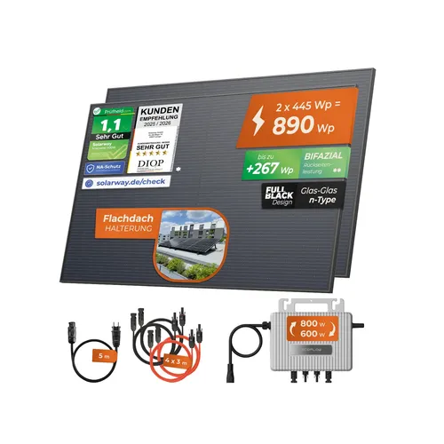Solarway® 880Wp Balkonkraftwerk Komplettset - Solaranlage mit 800W EcoFlow Stream Wechselrichter und 440W bifazialen Solarmodulen, ideal für nachhaltige Energiegewinnung auf Balkonen.