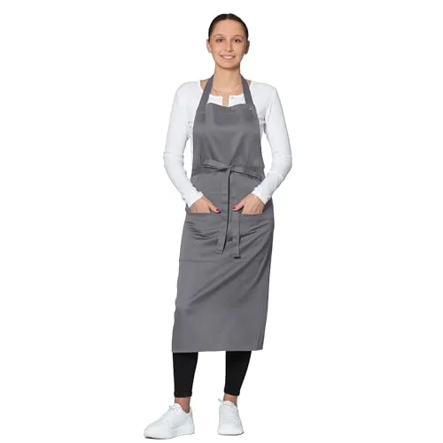 ZOLLNER Kochschürze in grau - robuste Grillschürze mit aufgenähten Taschen - Baumwolle - 75x100 cm - mit Bindebänder - waschbar bis 60°C - Oeko Tex® zertifiziert
