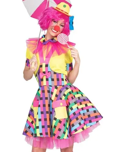 Funny Fashion Clown Kostüm Flicka für Damen | Zirkus Kurzes Kleid - Fasching Mottoparty Karneval Showgirl Parade Circus Kunterbunt Parade Karnevalsumzug Faschingsparty Clownette Gr. 36/38