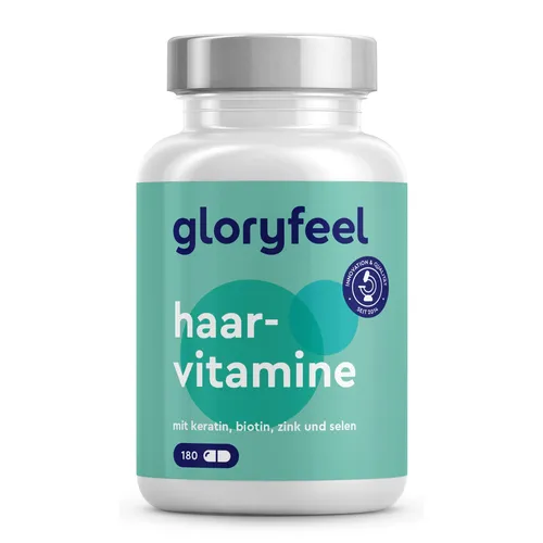 gloryfeel® Haarvitamine mit 24 Vitalstoffen - 180 Kapseln - Nahrungsergänzungsmittel für gesundes Haarwachstum, enthält 24 wichtige Vitalstoffe für volle und kräftige Haare.