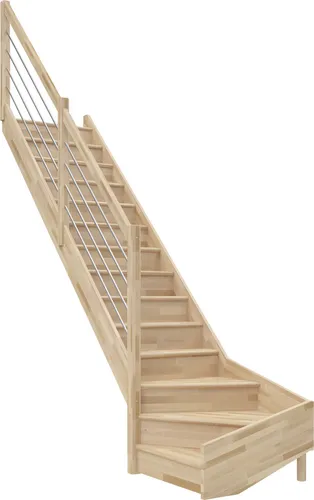 Dolle Raumspartreppen Paris 1/4-gew. Buche versiegelt - Innentreppen mit elegantem Design, platzsparend und inklusive Geländer für maximale Sicherheit und Komfort.