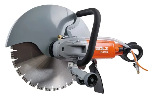 Elektro-Trennschleifer GÖLZ HS 400 F mit Bündig-Blattschutz - Kraftvoller Elektro-Trennschleifer für präzise Schnitte. Mit 5 mm Bündig-Blattschutz und Radsatz für einfache Handhabung. Ideal für den professionellen Einsatz in der Holz- und Metallbearbeitung.