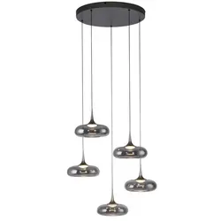 JUST LIGHT LED Pendelleuchte SW POSH, höhenverstellbar - Elegante Pendelleuchte für den Innenbereich mit 5x 6,30W LED-Boards in warmweiß. Höhenverstellbar und aus hochwertigem Rauchglas für eine stilvolle Atmosphäre.