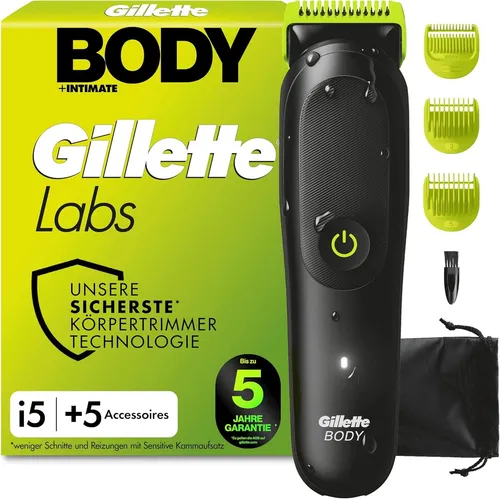 Gillette Labs Body + Intimate Trimmer i5 - Präziser Trimmer für Körper und Intimbereich - Der Gillette Labs Body + Intimate Trimmer i5 bietet exakte Trimm-Ergebnisse. Mit ergonomischem Design und wasserdichter Bauweise für eine einfache Handhabung in der Dusche.