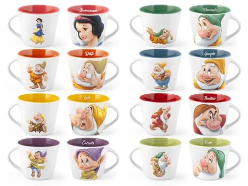 Home - Sieben Zwerge, Set 12 Teetassen Sieben POP, 280 cc, verschiedene Figuren, New Bone China, spülmaschinenfest, mikrowellengeeignet