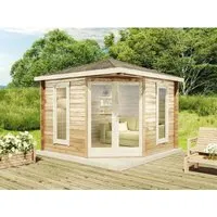 Alpholz 5-Eck Gartenhaus Liwa Compact - Holzhäuser mit 28 mm Wandstärke aus hochwertiger nordischer Fichte, bietet optimale Isolation und ein gesundes Raumklima. Einfache Montage mit umfassender Anleitung und Montagematerial.