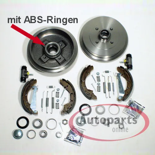 Bremstrommeln Ø 200 mm ABS Ringe Backen Radlager hinten für VW Golf III Cabrio