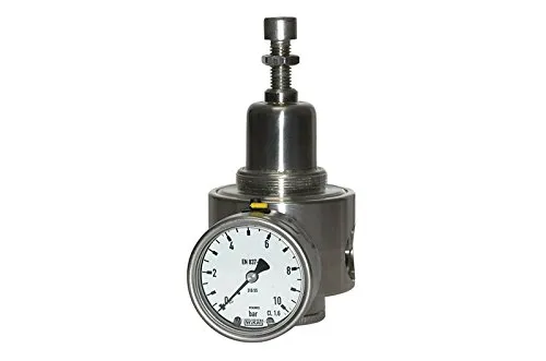 Edelstahl-Druckregler, 1.4404, rücksteuerbar - Druckluftzubehör mit Sekundärentlüftung und einem Regelbereich von 0,5 - 8 bar, ideal für den Einsatz in der Lebensmittel- und Medizintechnik.