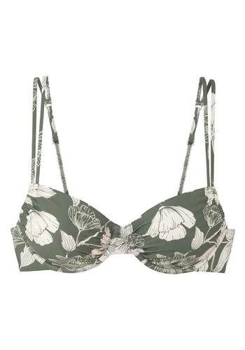 s.Oliver Bügel-Bikini-Top "Lady" mit floralem Design - Bikini Top in Gr. 38 - Cup B, olive-creme. Floraler Alloverprint, herausnehmbare Softcups und verstellbare Träger. Ideal für einen trendigen Strandlook mit recyceltem Polyamid.