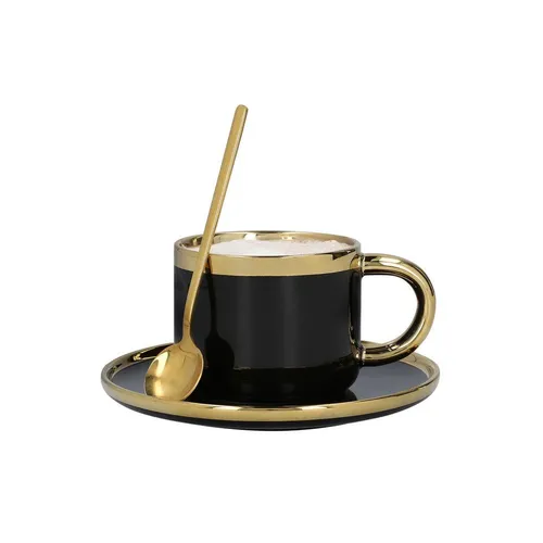 Homla Tasse Tasse mit Untertasse und Löffel Homla SINNES Black, 200 ml