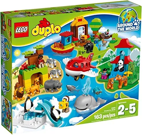 LEGO DUPLO 10805 - Einmal um die Welt - Bauklötze & Bausteine mit 5 Figuren und 17 Tieren aus aller Welt! Fördert kreatives Spielen und die Entwicklung von Kindern durch vielseitige Kulissen und baubare Modelle.