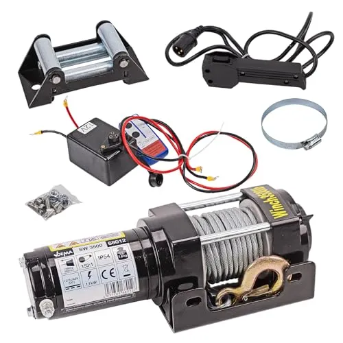 DEMA Elektrowinde 12V | 1,6t / 3,2t für Auto & Boot - Elektrische Winde mit max. Zuglast von 1,6t - 3,2t, ideal für vielseitige Anwendungen. Hohe Aufwickelgeschwindigkeit und robuste Bauweise für zuverlässigen Einsatz.