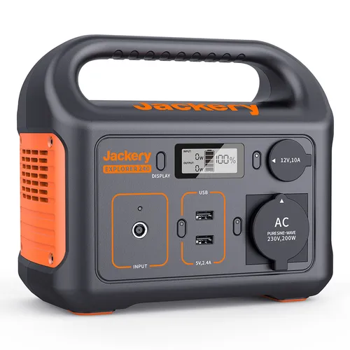 Jackery EXPLORER 240 tragbare Powerstation - Powerstation für Outdoor-Abenteuer und Notfälle, 240 Wh Kapazität, leicht und kompakt, lädt bis zu 4 Geräte gleichzeitig und kann mit Solarenergie betrieben werden.