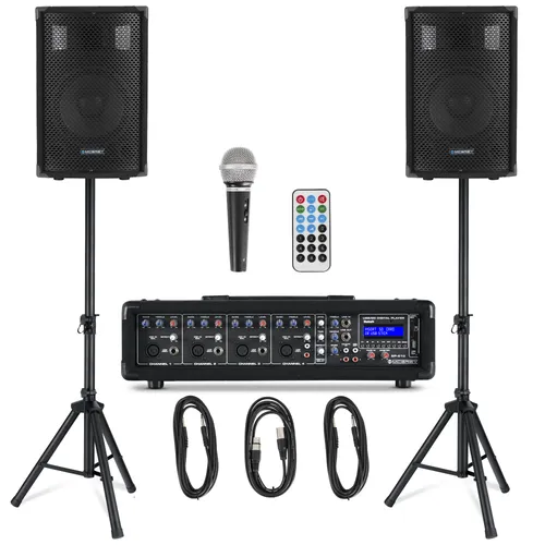 McGrey BP-210 Bandpack PA-Anlage 100 Watt - 4-Kanal Powermixer mit Bluetooth, ideal für Proberäume und kleine Bühnen, inklusive Mikrofon und Stative