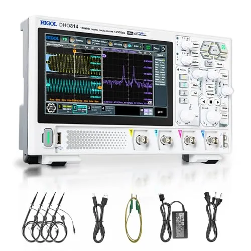 RIGOL DHO814 Tragbares Digitales Oszilloskop - Labor-Oszilloskop mit 100MHz Bandbreite und 12-Bit Auflösung für präzise Messungen. Ideal für mobile Anwendungen dank kompaktem Design und Touchscreen.