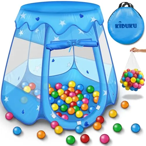 KIDUKU® Kinderspielzelt mit 100 Bällen - Blau - Spielzelt für drinnen und draußen mit 100 bunten Bällen. Wasserabweisender Zeltstoff und schneller Aufbau. Ideal zum Toben und Verstecken, platzsparend in Tragetasche.