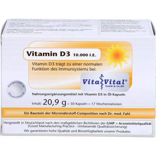 Vitamin D3 10.000 I.e. Kapseln 50 St - Arzneimittel zur Unterstützung des Immunsystems, hochdosiert mit 10.000 I.E. pro Kapsel für optimale Gesundheit.