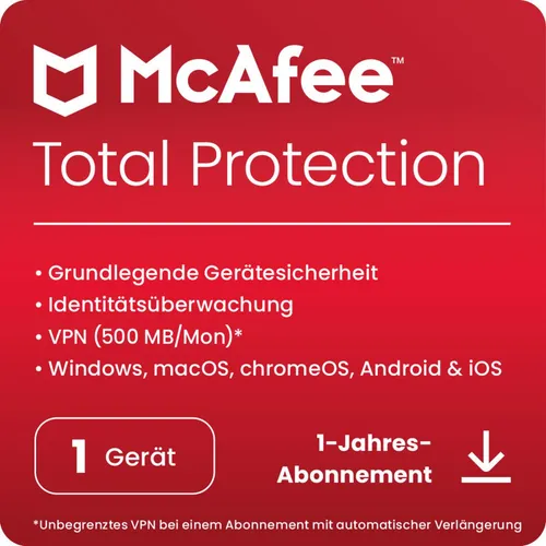 McAfee Total Protection | Download & Produktschlüssel - Sicherheit: Umfassender Onlineschutz für PC und Mobilgeräte, inklusive ausgezeichnetem Virenschutz und sicherem Surfen. Ideal für sorgenfreies Online-Banking und Identitätsschutz.