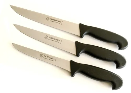 3-tlg. Metzgermesser Set Schwarz Marsvogel - Fleischermesser Schlachtmesser - Hochwertiges 3-teiliges Set für die professionelle Küche. Ideal für präzises Schneiden und Zubereiten von Fleisch. Robuste Verarbeitung für lange Haltbarkeit.