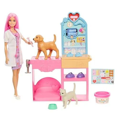 Barbie Fast Cast Pet Vet Clinic (JFX93) - Puppen, interaktive Tierarztpraxis mit Schnellgips-Funktion für kreative Rollenspiele und tierische Abenteuer.